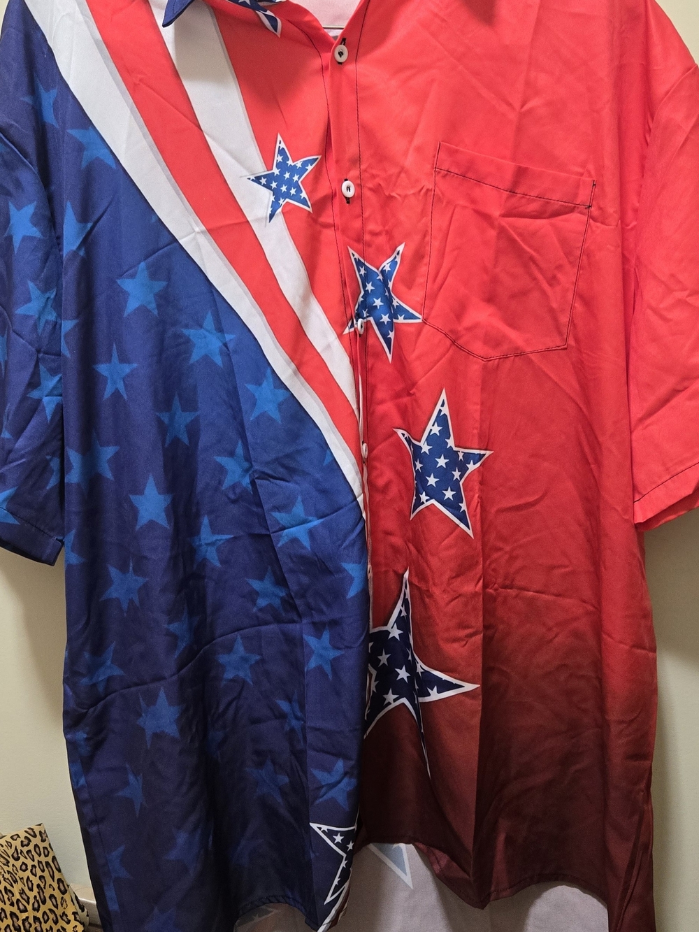 Men's Red & Blue Star Print Button-Up Shirt